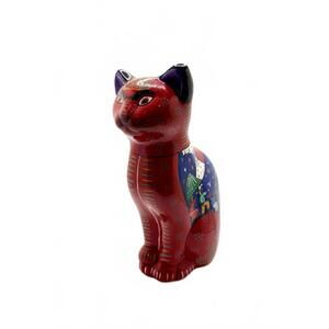 Vintage Hand Painted Mexican Ceramic Cat Folk Art Figurine Colorful Village